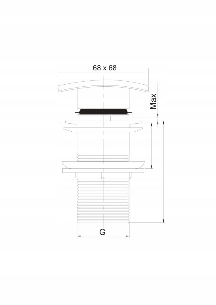 Aqbau korek spustowy klik-klak duży 5/4″kwadrat bez przelewu ceramika chrom