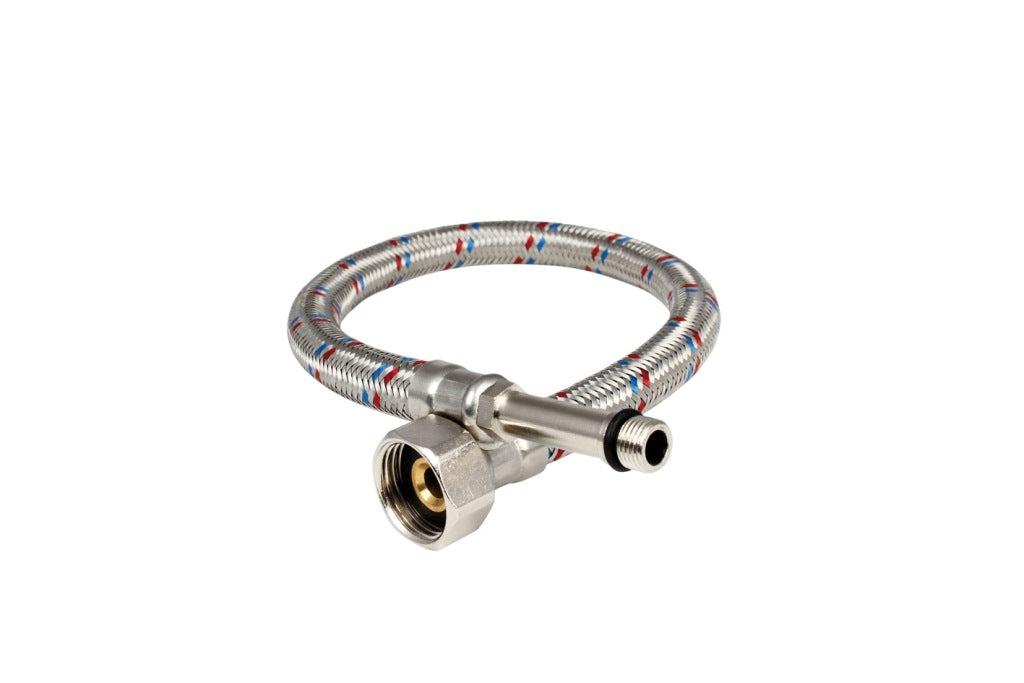 Aqbau Wąż do wody w oplocie ze stali nierdzewnej długa końcówka 1/2″ 50 cm