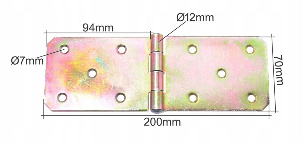 Zawias budowlany skrzyniowy meblowy metalowy 70 x 200 mm ocynk żółty