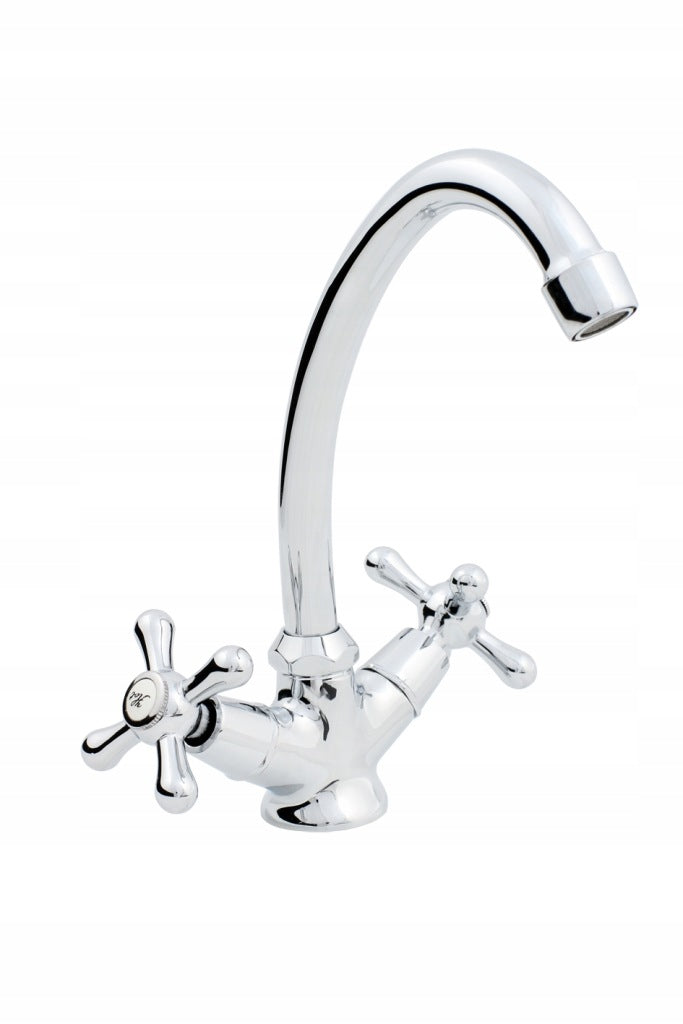 Aqbau Retro bateria zlewozmywakowa stojąca Obrotowa wylewka kran chrom