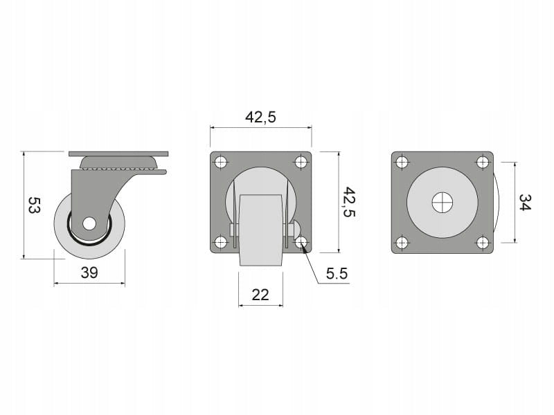 Plastikowe kółko meblowe łożyskowe śr. 40 mm trwała powłoka ZESTAW 4 SZTUKI