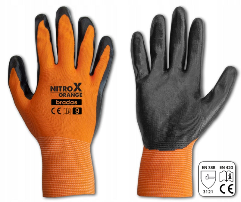 Aqbau rękawice ochronne Nitrox Orange, nitryl rozmiar 10 odporne na smary