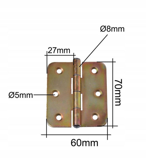 Zawias splatany 70 x 60mm budowlany meblowy skrzyniowy ocynk złoty 10 szt