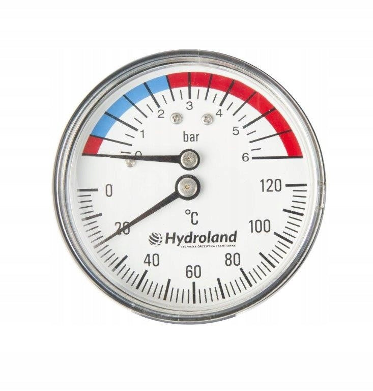 Aqbau termomanometr MAŁY 63mm pomiar ciśnienie + temperat 0-6bar