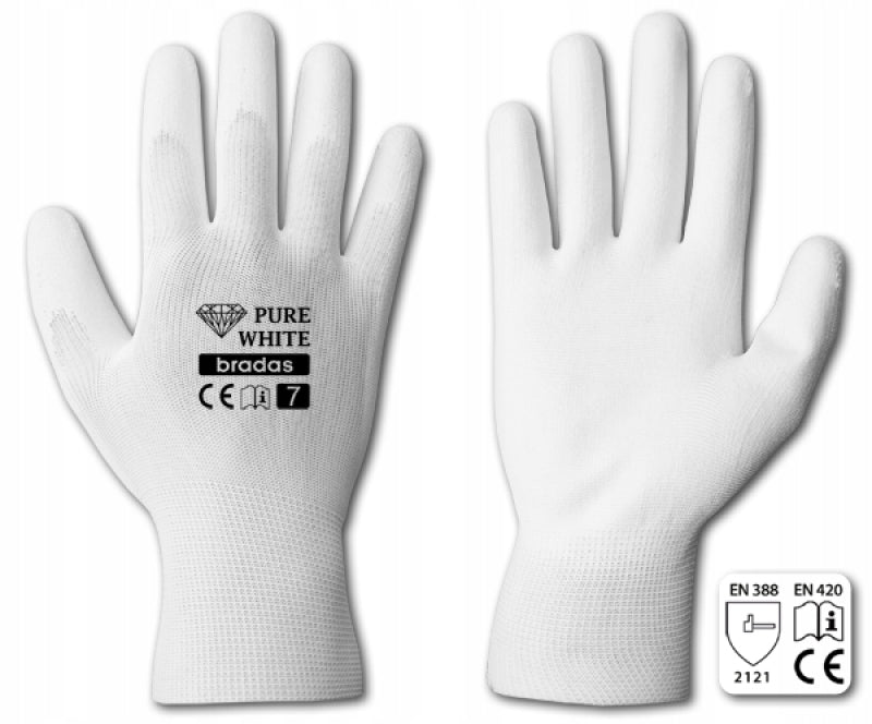 Aqbau rękawice ochronne Pure White, poliuretan dzianina poliestrowa r 10