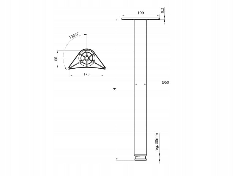 4x Nowoczesna okrągła noga do stołu H-110 cm, chrom mat, regulacja ZESTAW