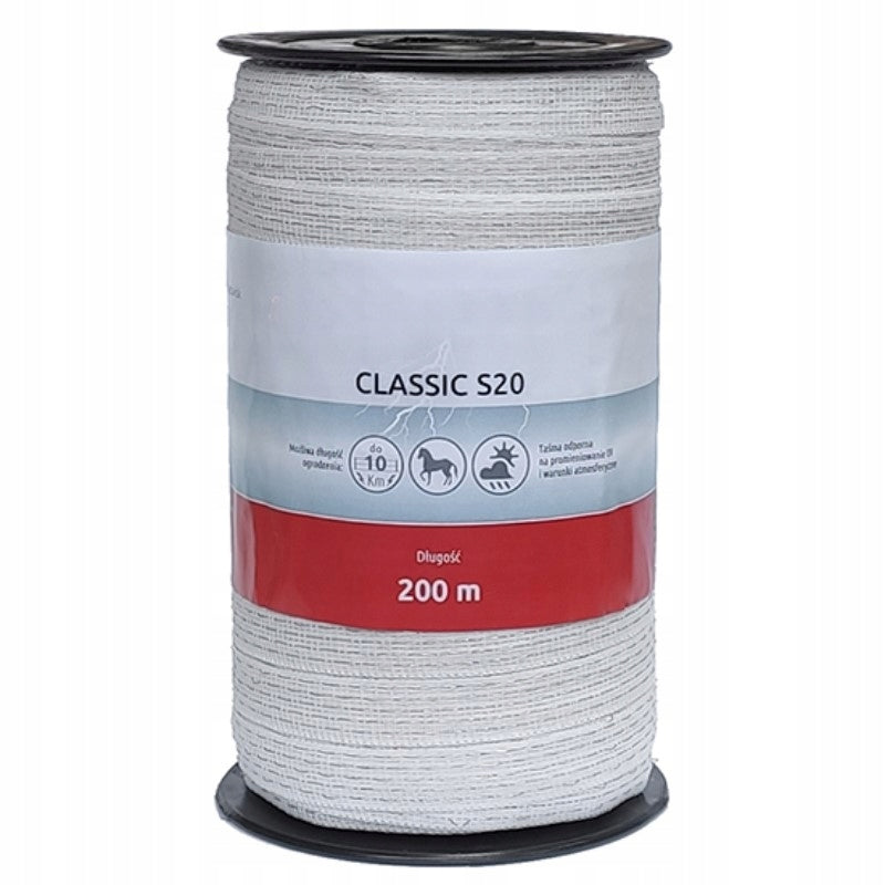 Taśma do pastucha elektrycznego 5x0,32 20mm 200m BIAŁA odporna na UV