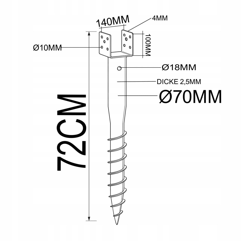 Aqbau podstawa wkręcana do ziemi U kotwa ocynk wspornik słupa 140x720mm 1sz