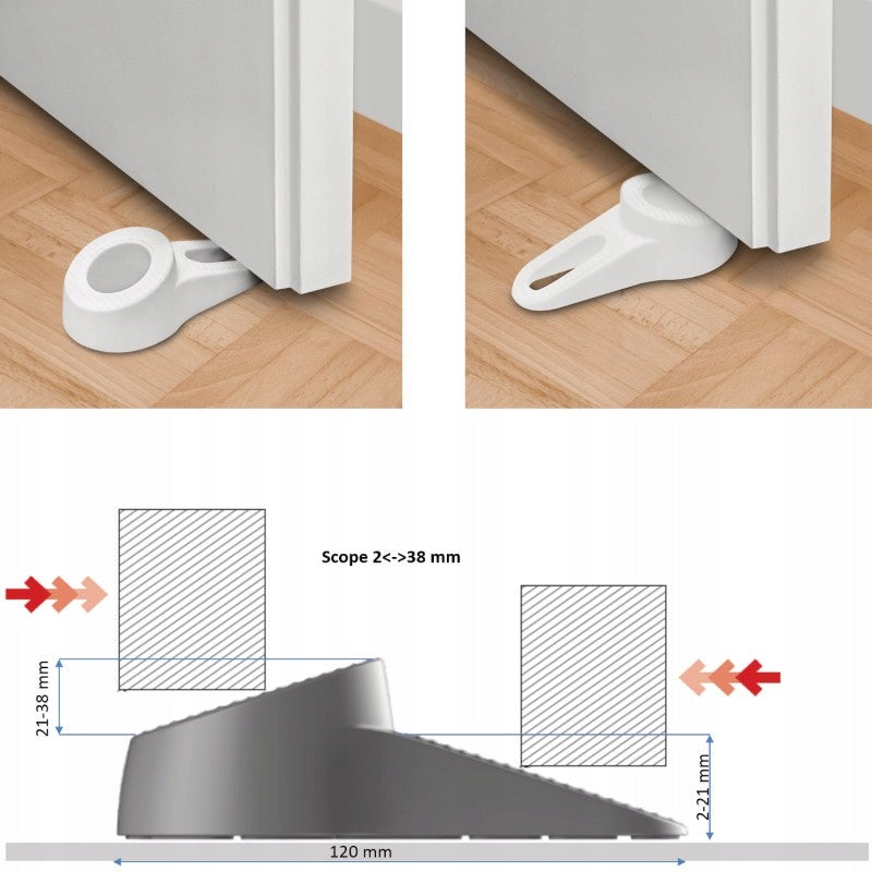 Odbojnik klin pod drzwi 120x38 dwustronny biały, mocne tworzywo