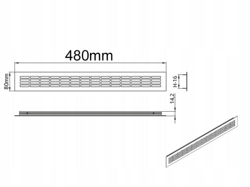 Kratka wentylacyjna z aluminium meblowa 480x80mm gruba- wentylacja czarma