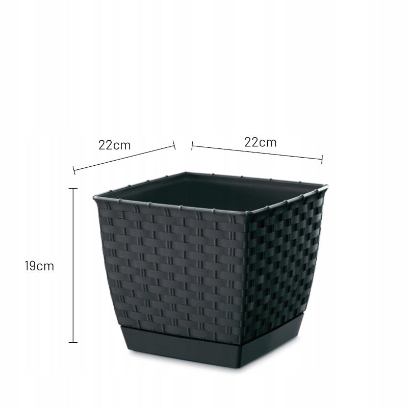 Doniczka z podstawką DONICA RATOLLA SQUARE 22 cm antracyt na kwiaty rattan