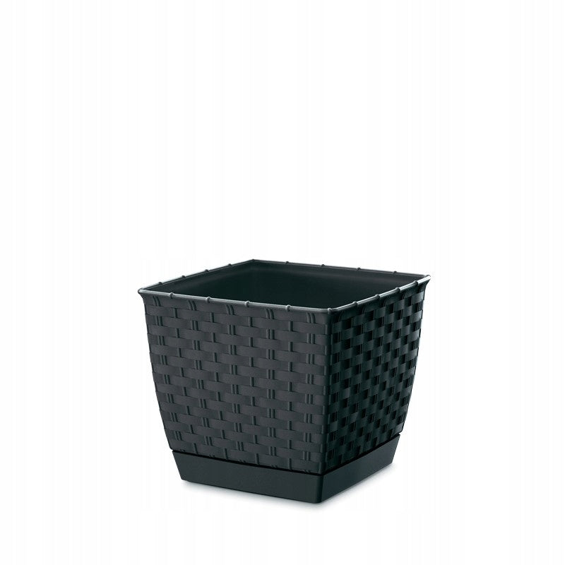 Doniczka z podstawką DONICA RATOLLA SQUARE 25cm antracyt na kwiaty rattan