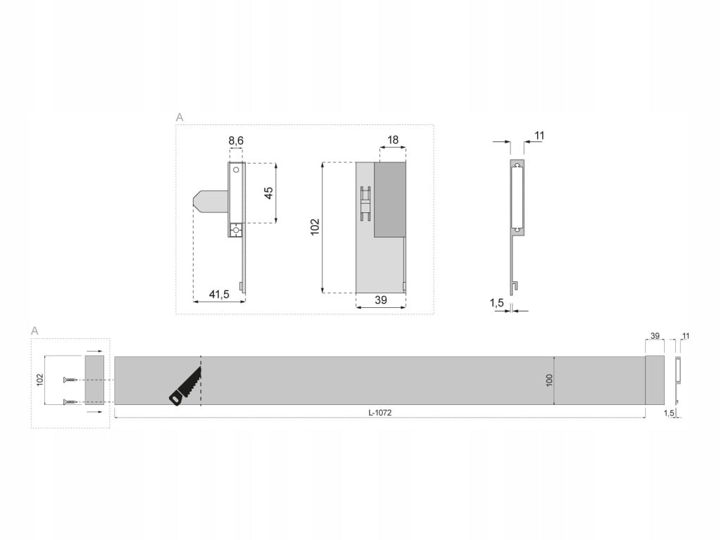 Aqbau front szuflady wewnętrznej system mebli DiBOX kolor biały 102mm