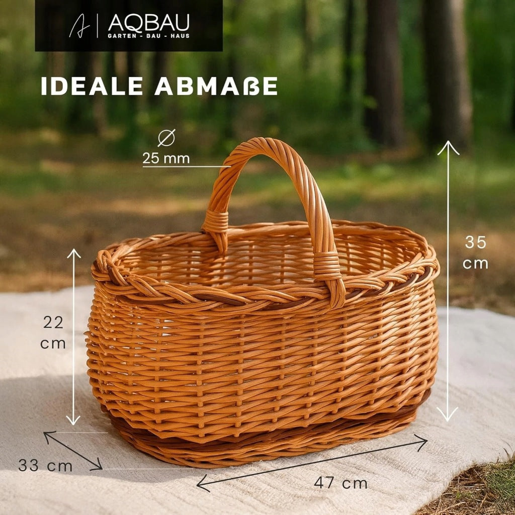 Aqbau kosz piknikowy z uchwytem 47 cm wiklinowy zakupy wielkanocny szary