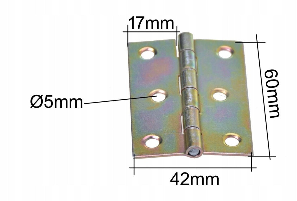 Zawiasy zawias splatany 60 x 42mm meblowy skrzyniowy ocynk złoty 50 szt