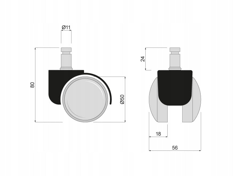 Kółko obrotowe meblowe gumowane z bolcem 50mm do fotela mocne 1 sztuka