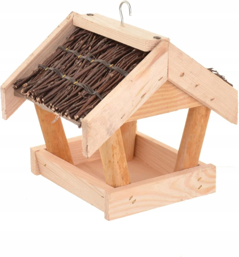 Aqbau mały drewniany karmnik dla ptaków do zawieszenia 18,5 x 16 x 14 cm