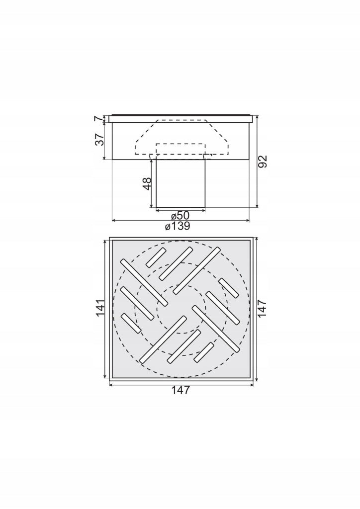 Aqbau kratka kanalizacyjna prosta, ruszt metalowy śr.50 mm, 15x15 cm