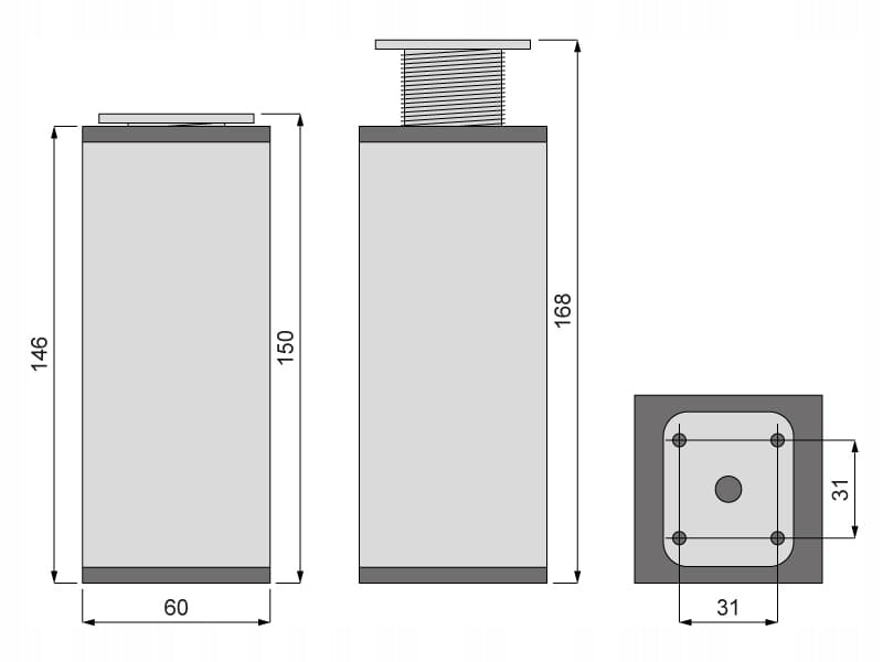 4 x nóżka meblowa z aluminium KWADRATOWA komplet do mebli 6x6/ H-15cm