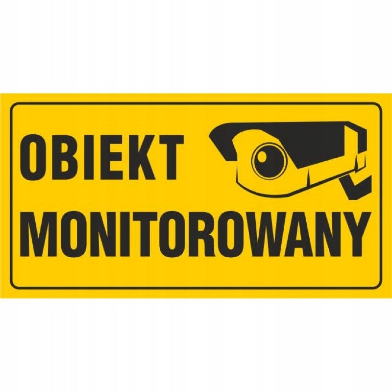 Tablica żółta OBIEKT MONITOROWANY 12X22 cm ostrzegawcza na budynek
