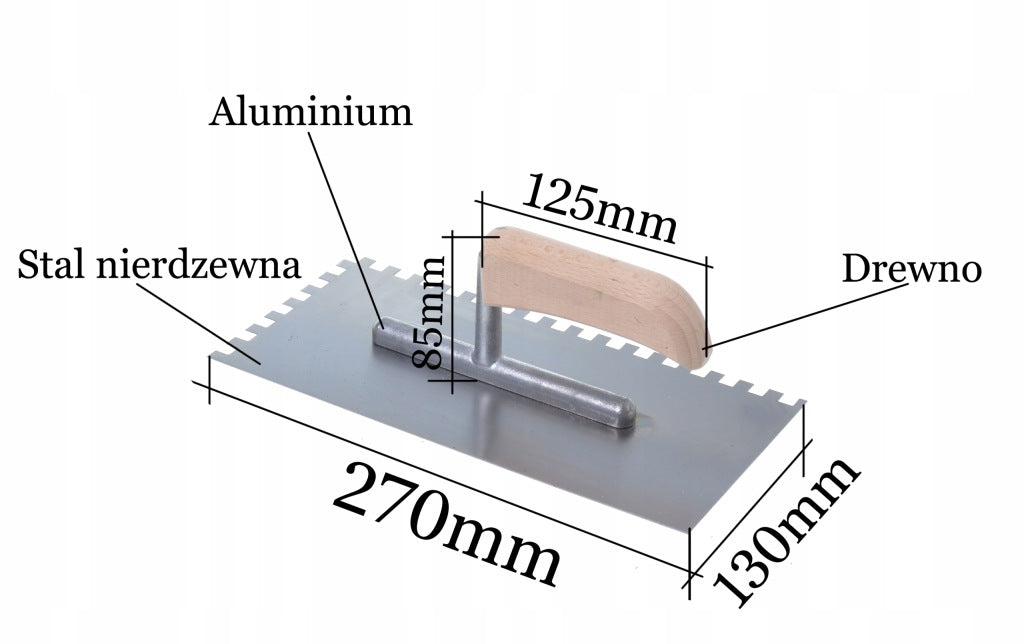 PACA NIERDZEWNA Z ZĘBAMI 6 x 6 270x130mm DREWNIANA RĄCZKA