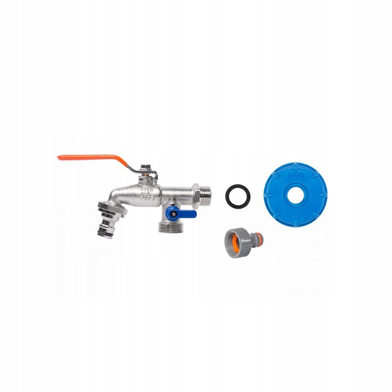 Aqbau kran z zaworem x2 do zbiorników mauser 3/4 IBC mosiądz