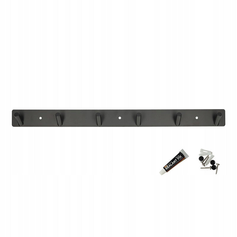 Aqbau metalowy wieszak szeregowy czarny 6 OKRĄGŁE haki 44,5 cm mocny