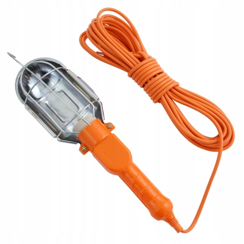 Aqbau lampa warsztatowa na żarówkę E27 z kablem 10m metalowy hak odporna