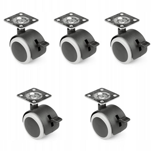 Kółko obrotowe gumowane z płytką i hamulcem 40mm ,do fotela, metal,5 SZTUK