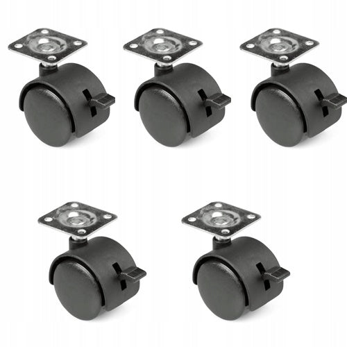Kółko obrotowe z płytką i hamulcem 40mm, do fotela, metalowe, 5 SZTUK