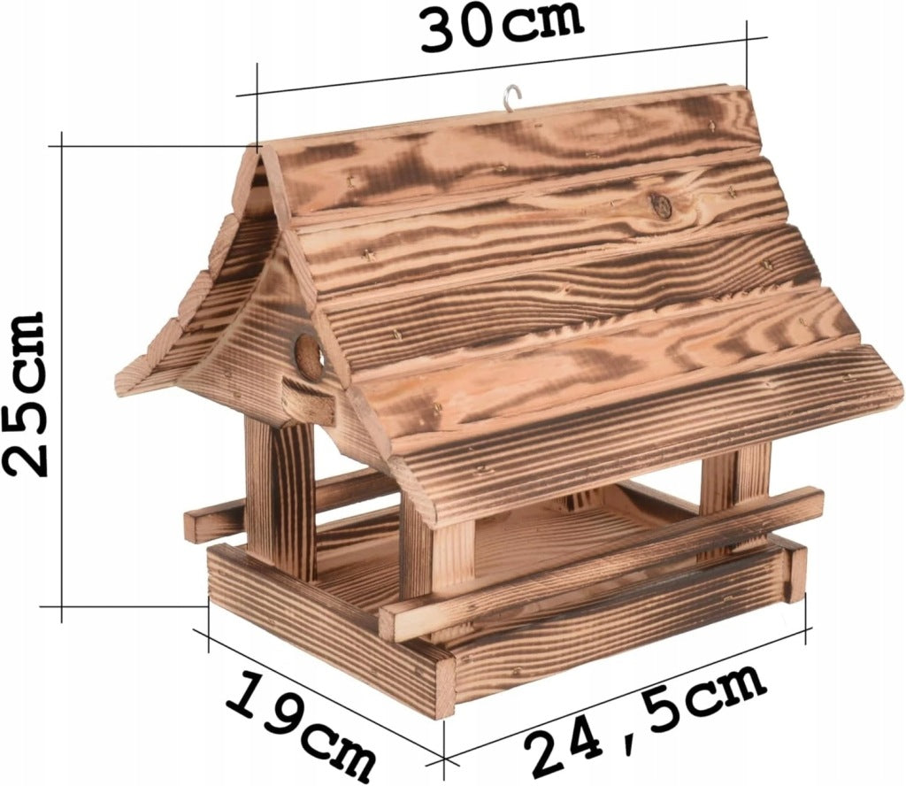 Aqbau duży drewniany karmnik dla ptaków do zawieszenia 30 x 26 x 25 cm