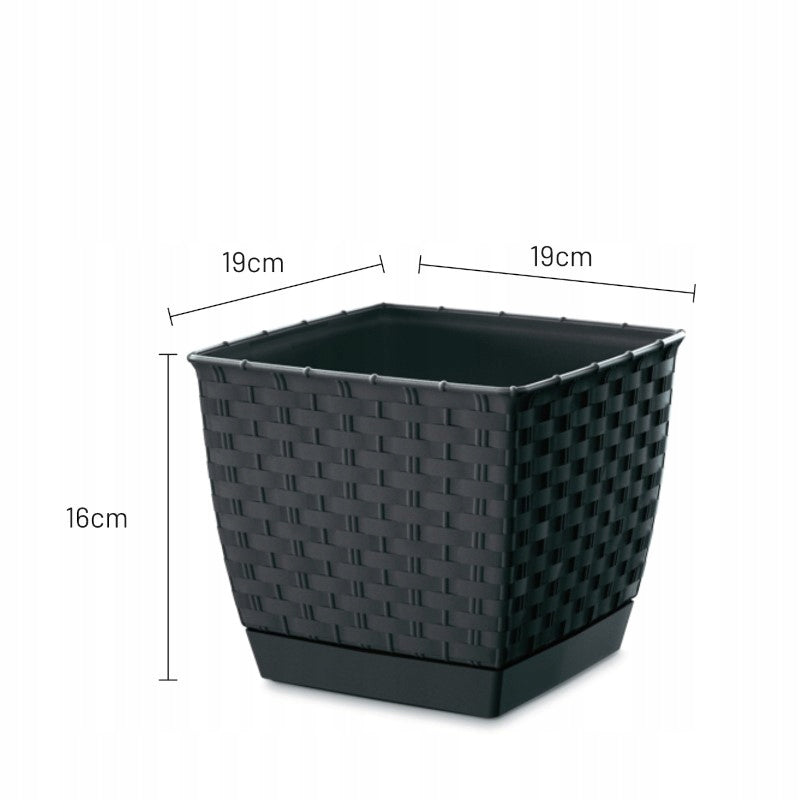 Doniczka DONICA RATOLLA SQUARE 19 cm antracyt, na kwiaty, rattanowa