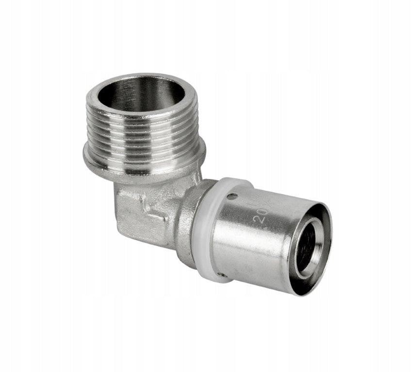 Aqbau kolano ZACISKOWE 90° PEX/GZ 20 x 1/2" do montażu instalacji mosiężne