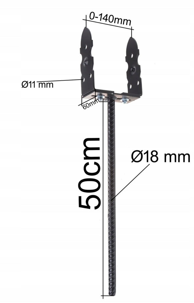 Podstawa słupa z prętem kotwa regulowana 0 - 140mm x 500mm czarna RETRO
