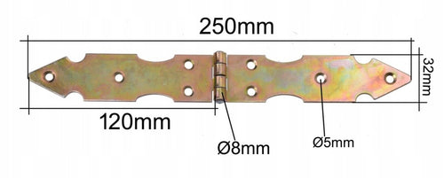 Zawias budowlany skrzyniowy meblowy RETRO ozdobny 32x250 mm ocynk żółty
