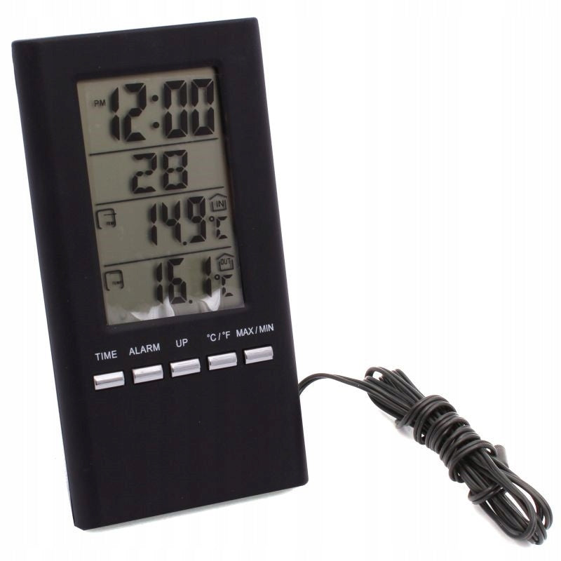 Termometr elektroniczny 6-funkcyjny z zegarem czarny z budzikiem