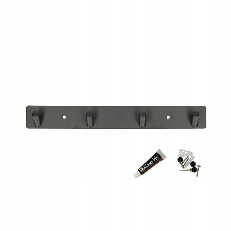 Aqbau metalowy wieszak szeregowy czarny 4 OKRĄGŁE haki 28,5 cm mocny
