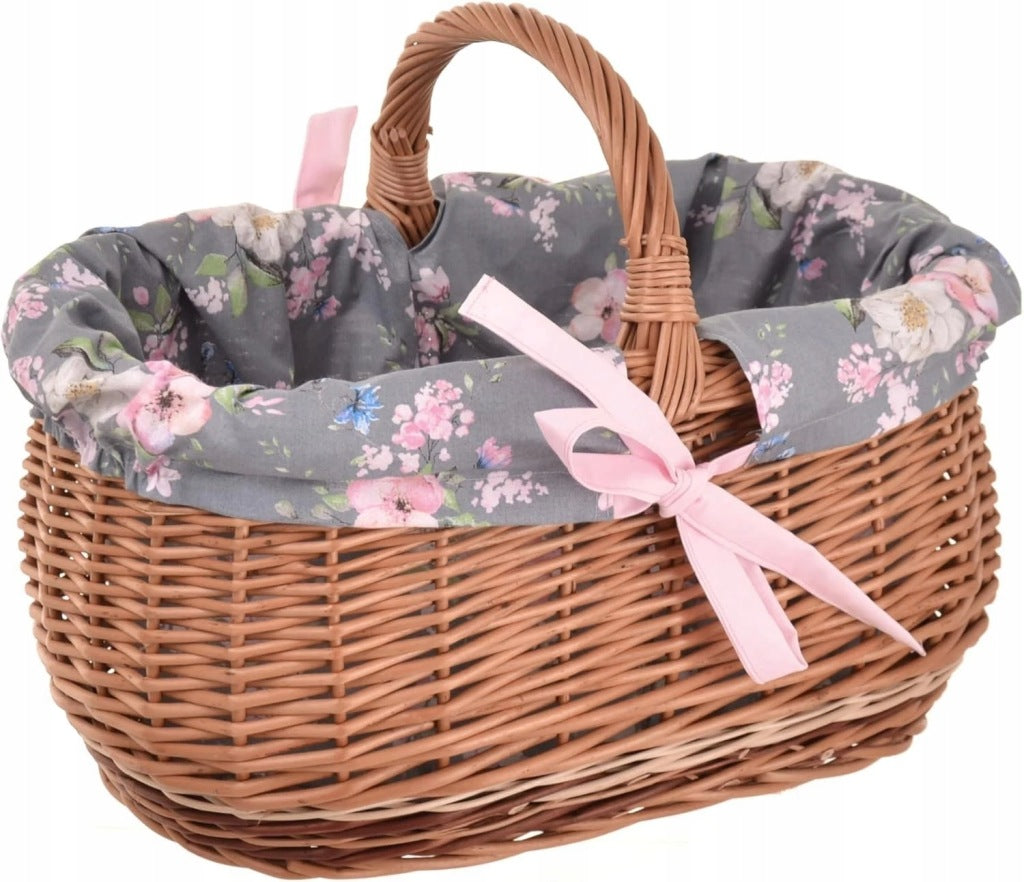 Aqbau kosz piknikowy z uchwytem 47 cm wiklinowy zakupy wielkanocny szary