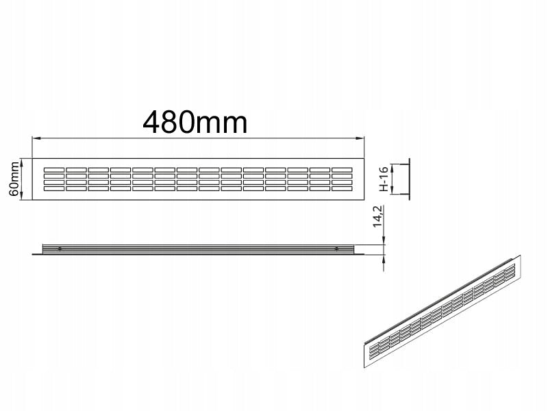 Kratka wentylacyjna aluminium długa meblowa 480x60 mm wentylacja Biała