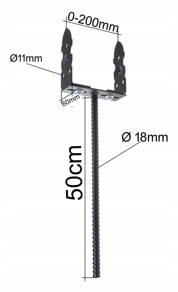 Podstawa słupa z prętem kotwa regulowana 0 - 200mm x 500mm czarna RETRO
