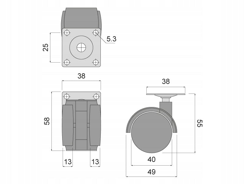Kółko obrotowe z płytką 40mm ,czarny plastik, do fotela, metalowe,5 SZTUK