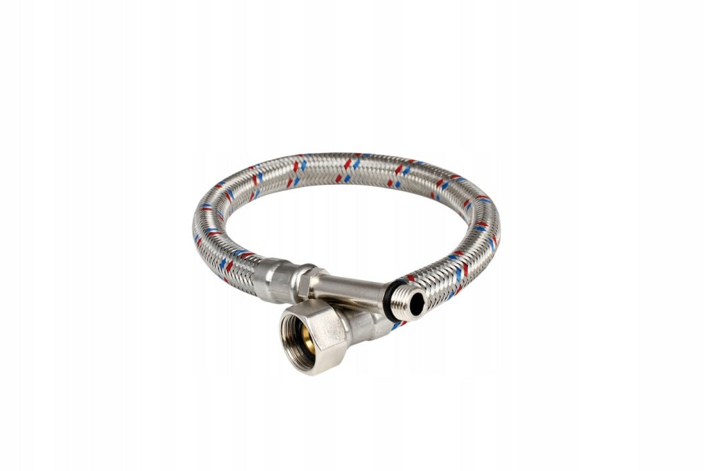 Aqbau Wąż do wody w oplocie ze stali nierdzewnej długa końcówka 3/8″ 80 cm