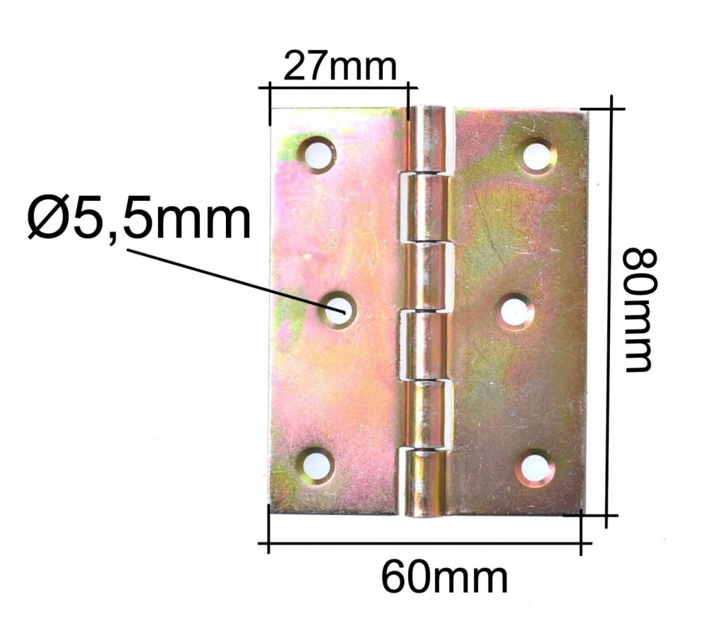 Zawias splatany 80 x 60mm budowlany meblowy skrzyniowy ocynk złoty 50 szt