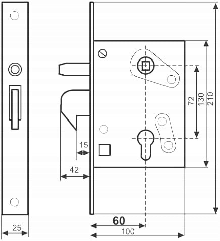 Aqbau zamek hakowy 72/60 do drzwi przesuwnych bramy ogrodzenia metal ocynk