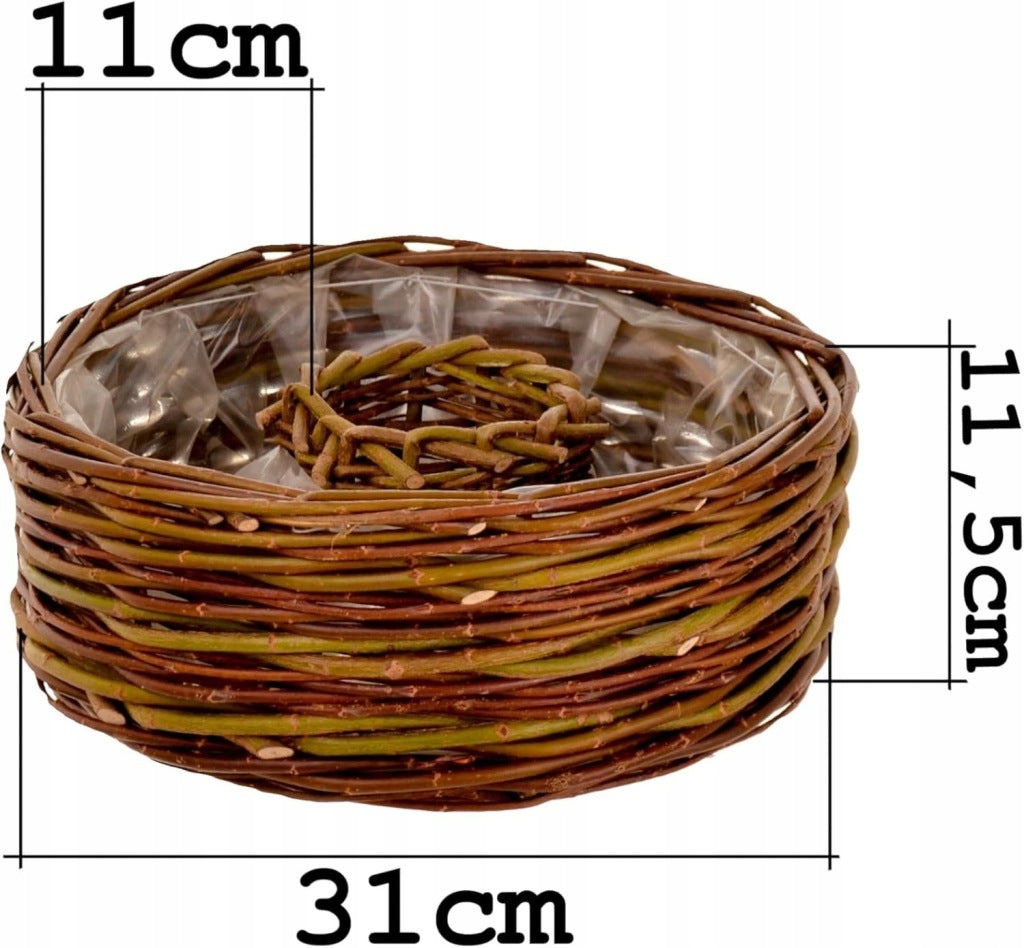 Aqbau donica wiklinowa okrągła naturalna z wkładem średnica 30cm na stroik