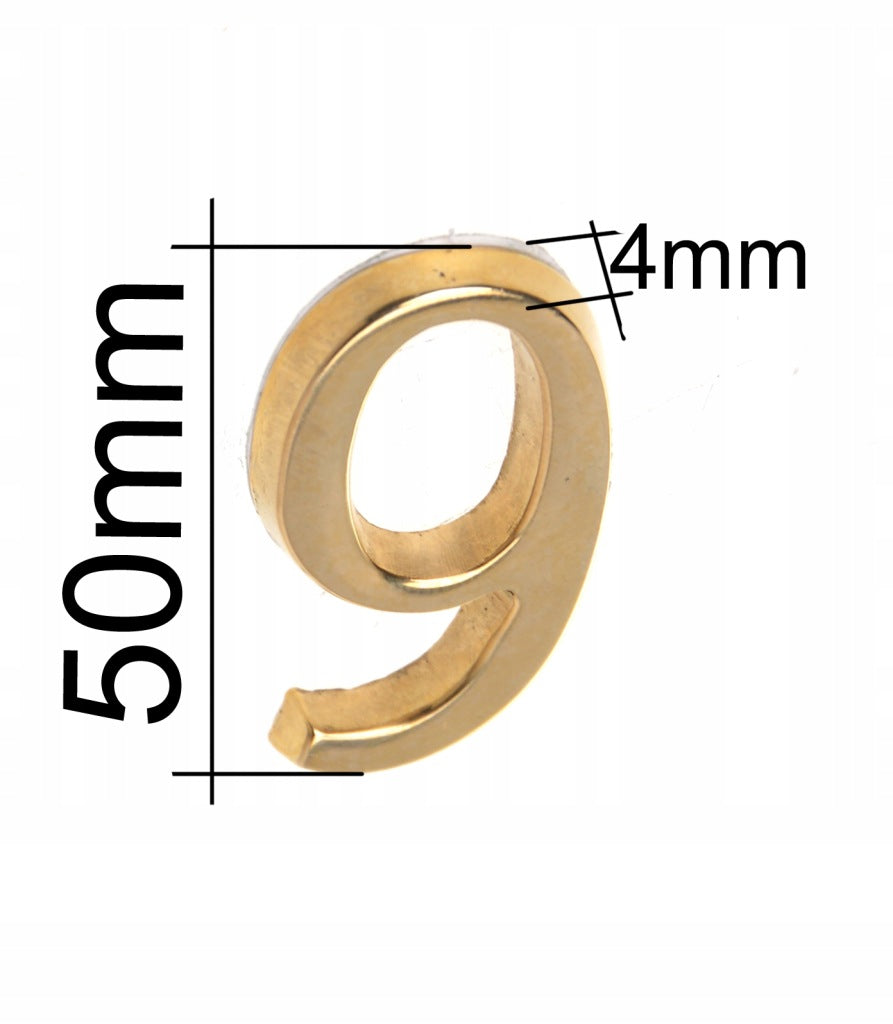 Mosiężna cyfra numer 8, na dom, drzwi samoprzylepna 50mm złota