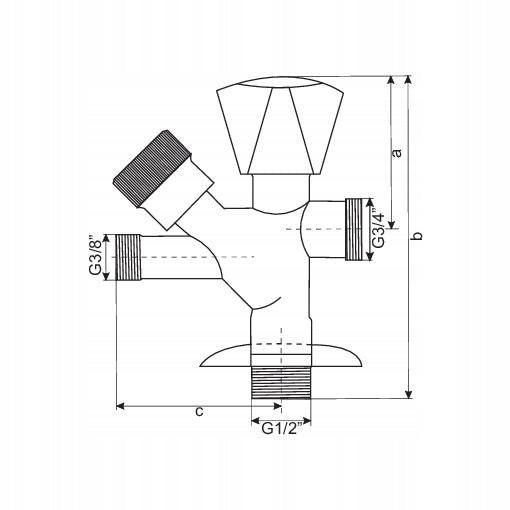 Aqbau zawór grzybkowy kątowy kombinowany 1/2″x3/4″x3/8″ z rozetą