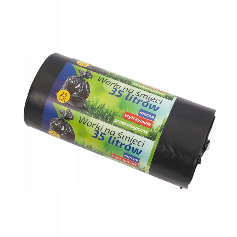 Worki na śmieci folia LDPE 35L/25szt czarne mocne