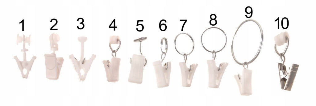100 żabek z klipsami do zasłon firan karnisza plastik metal białe 06 żabki