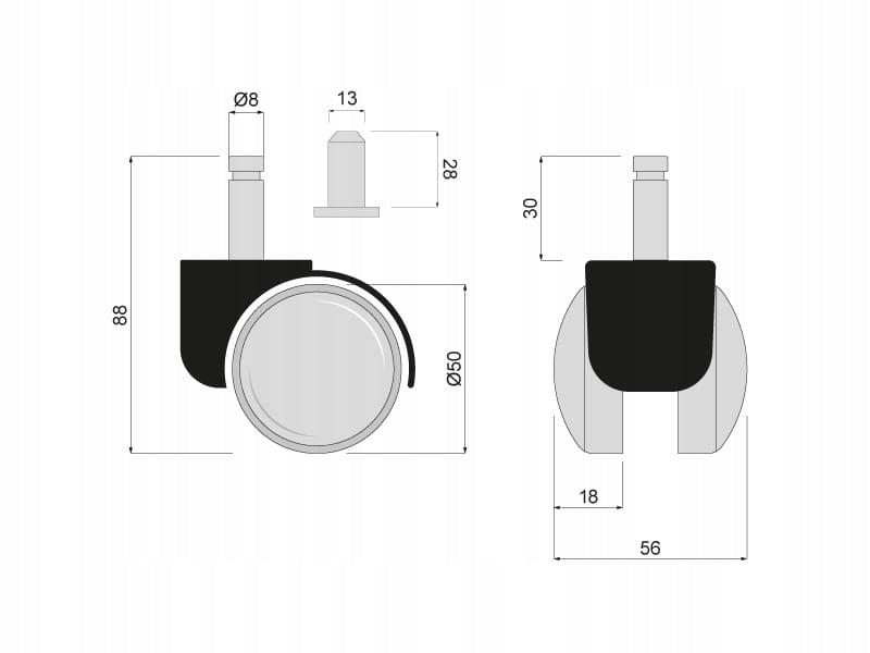 Kółko obrotowe meblowe gumowane z bolcem 50mm do fotela mocne 1 sztuka